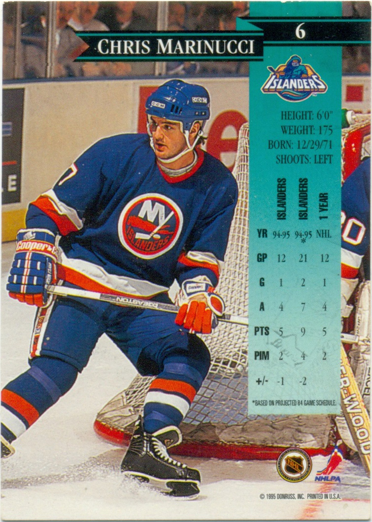Chris Marinucci / Крис Маринуччи (New York Islanders). Donruss NHL 1995-96, №6, RC