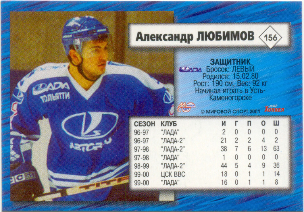 Александр Любимов (Лада Тольятти). Мировой спорт Российский хоккей 2000-01, №156