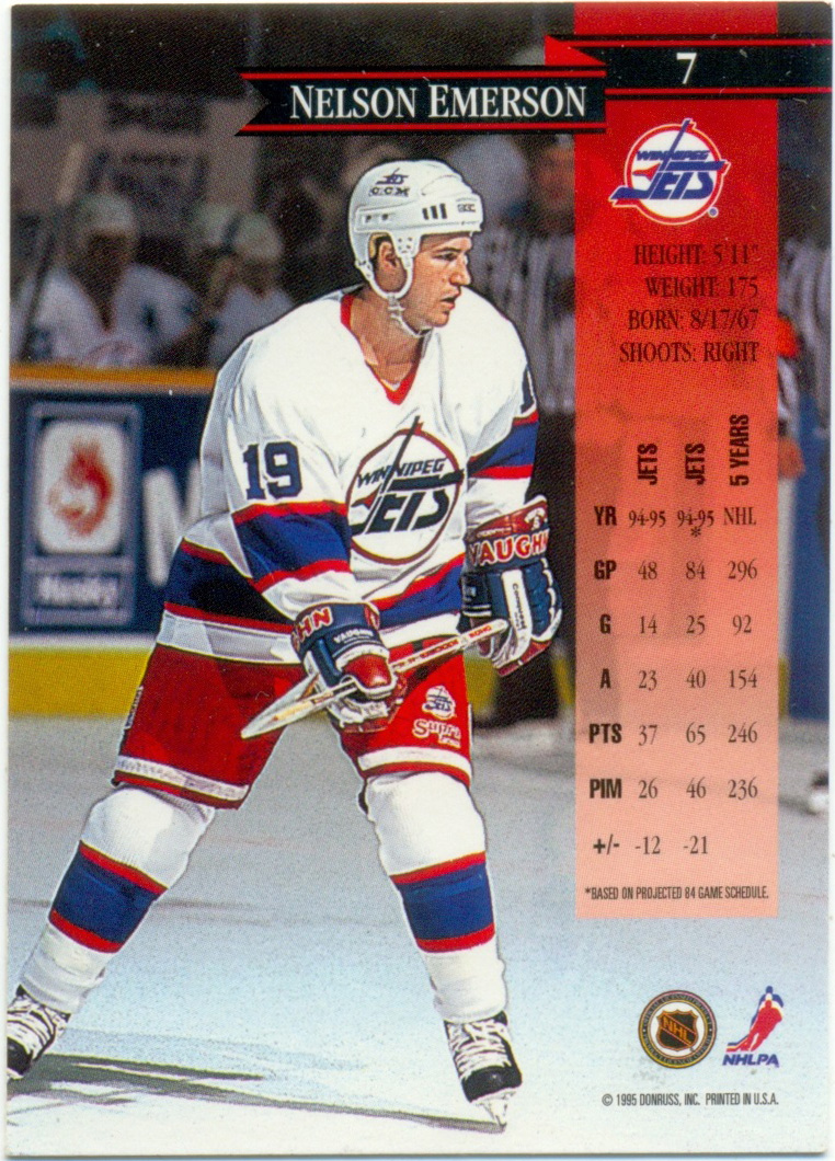 Nelson Emerson / Нельсон Эмерсон (Winnipeg Jets). Donruss NHL 1995-96, №7